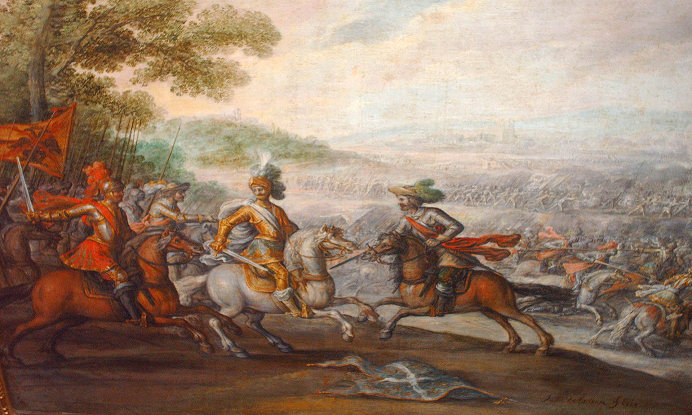 Capture de François Ier de France - lors de la bataille de Pavie - par 2 chevaliers de l'Ordre de la Toison d'or - peinture de Juan de la Corte (1597-1660)